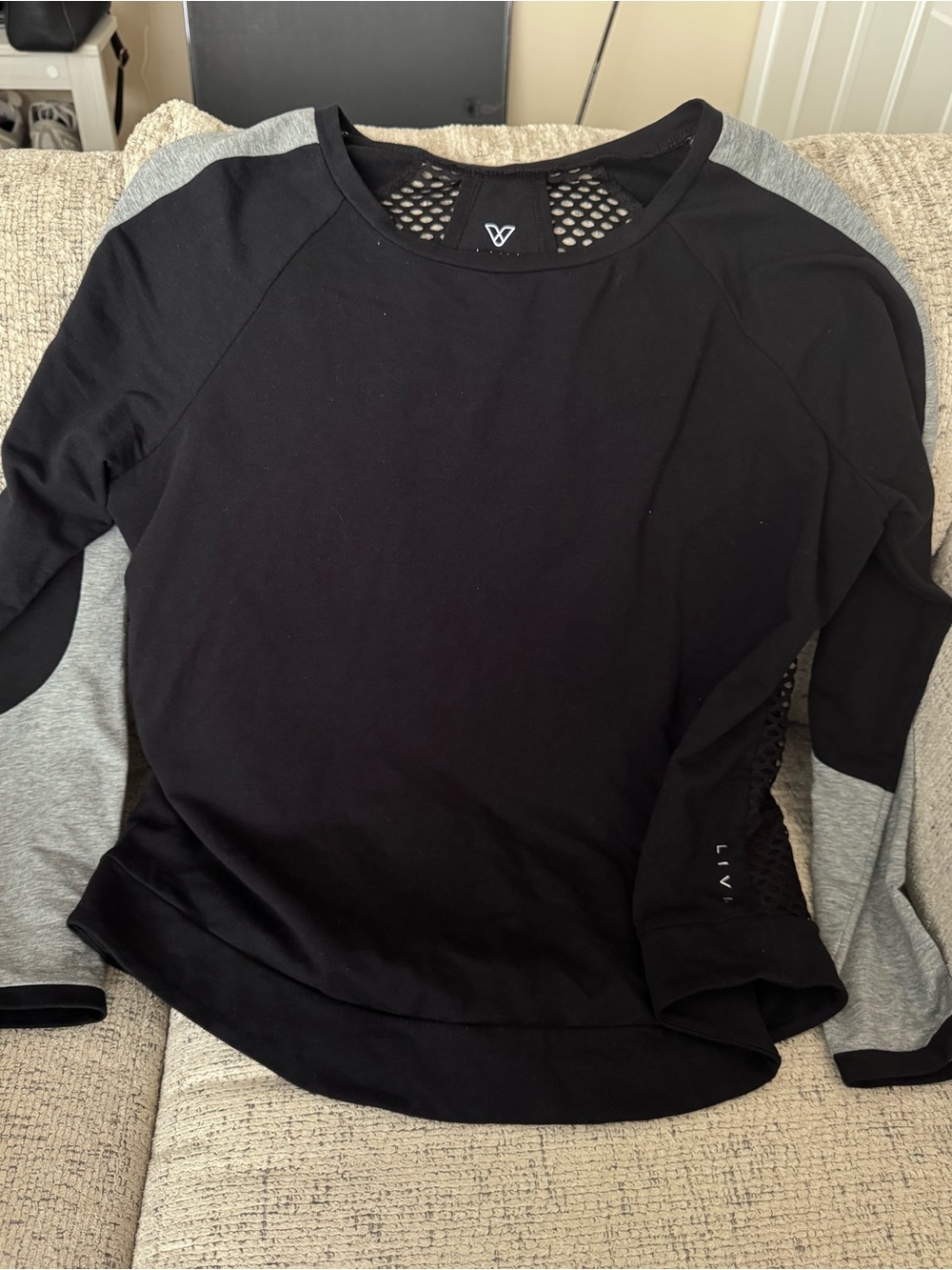 Livi Active Black and Gray Mesh-Back Pullover